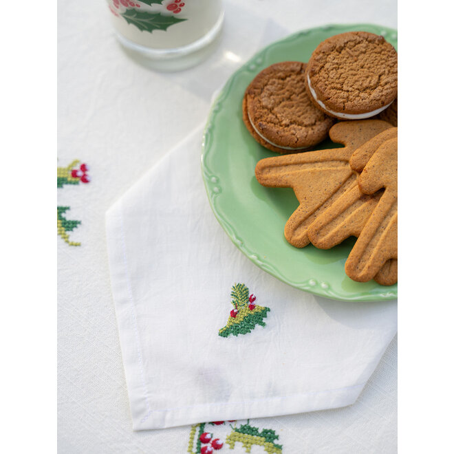 Candy Cane Ecru Cross Stitch Embroidered Tea Napkins