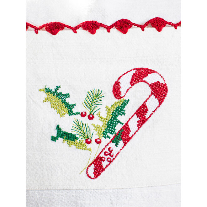 Candy Cane Ecru Cross Stitch Embroidered Chef Apron