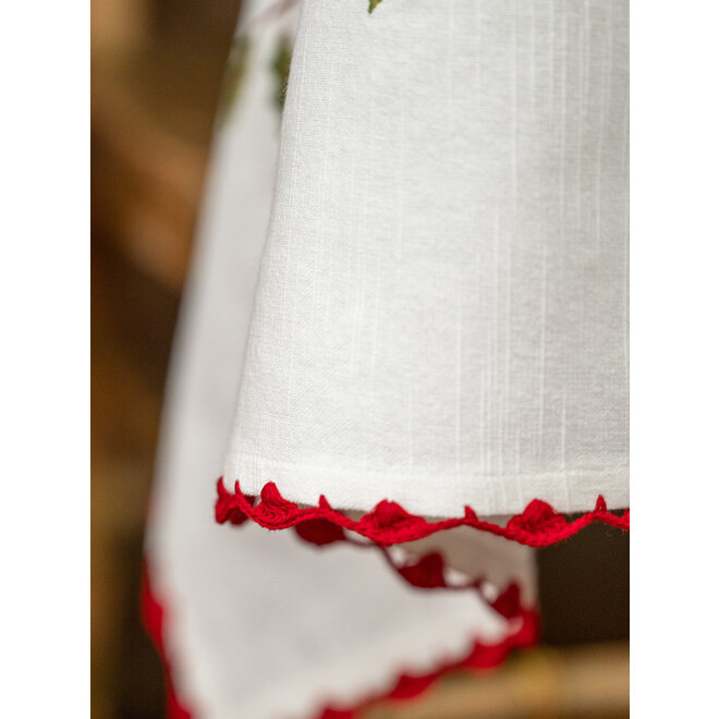 Poinsettia with Red Trim Embroidered Tablecloth, 36" x 36"