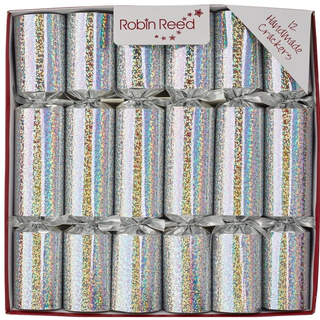 Silver Sparkle Hologram Christmas Crackers (Box of 12)