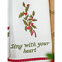 Sing with Your Heart' Holly Embroidered White Tea Towel