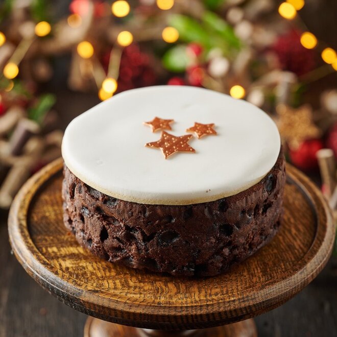 The Original Cake Company  6" Round All Over Iced Fruit Cake with Icing & Marzipan