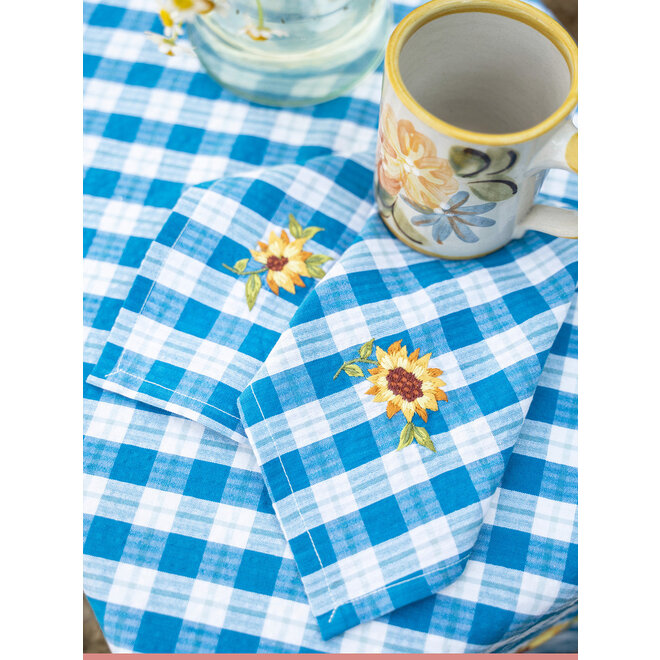 Sunflower Navy Embroidered Tea Napkins