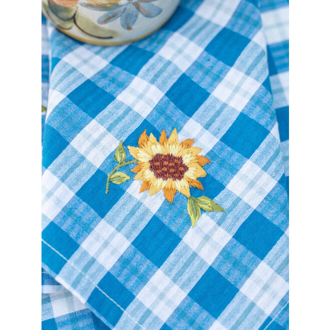 Sunflower Navy Embroidered Tea Napkins