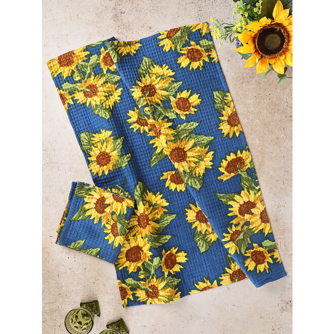 Sunflower Valley Navy Tea Towel