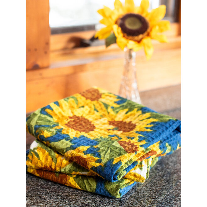 Sunflower Valley Navy Tea Towel