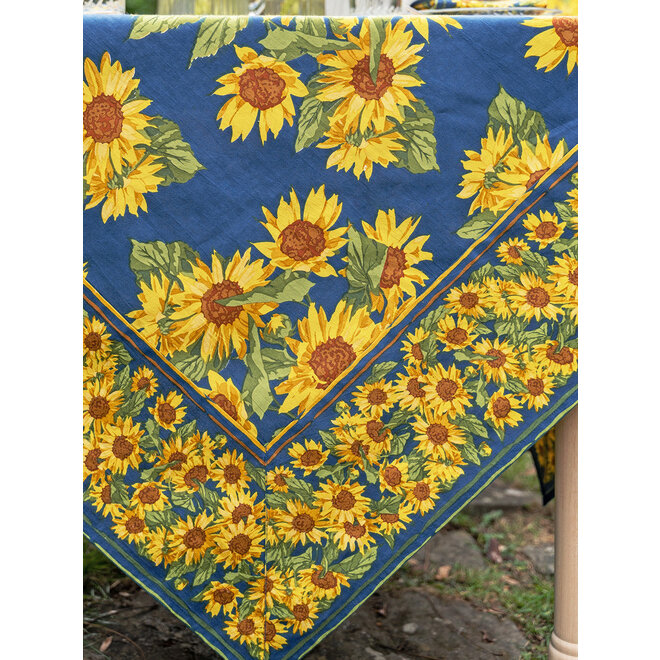 Sunflower Valley Navy Tablecloth, 60" x 108"