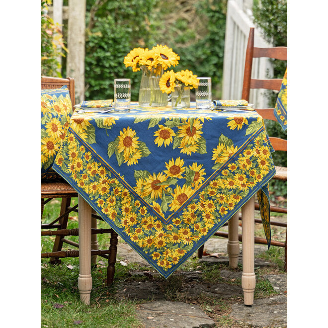 Sunflower Valley Navy Tablecloth, 60" x 90"