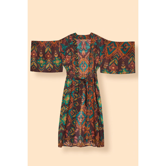 Chocolate Ikat Kimono Gown