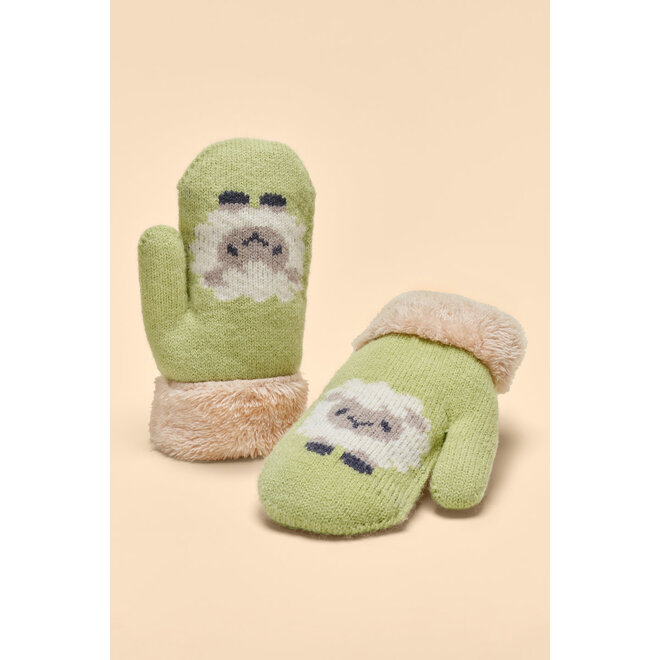 Kids Knitted Sheep Mittens (Sage)