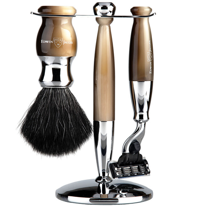 Edwin Jagger Light Horn & Chrome Mach 3 Shaving Set