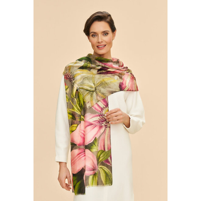 Wool Wrap Oversized Botanicals Scarf (Slate)