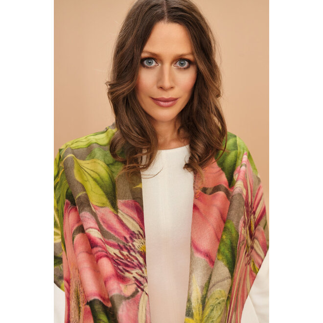 Wool Wrap Oversized Botanicals Scarf (Slate)