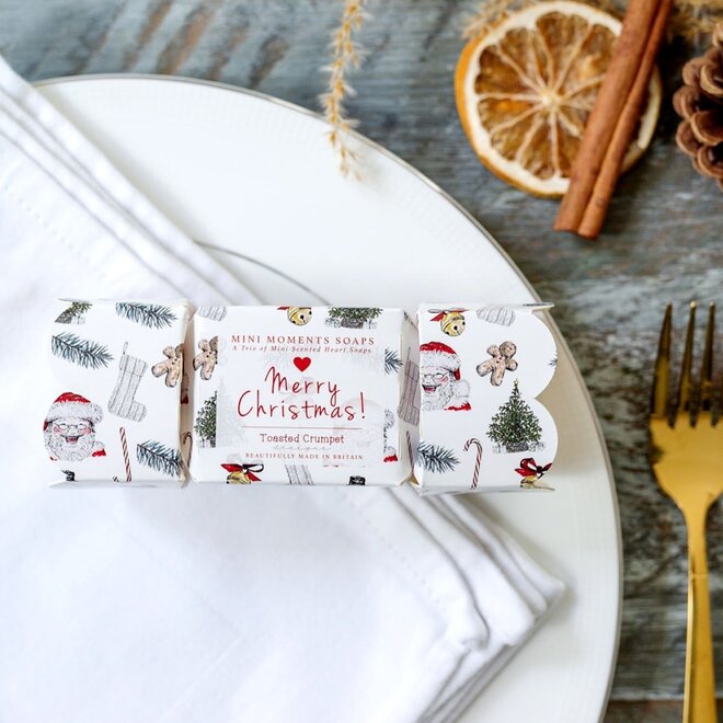 Merry Christmas Trio of Heart Soaps Cracker
