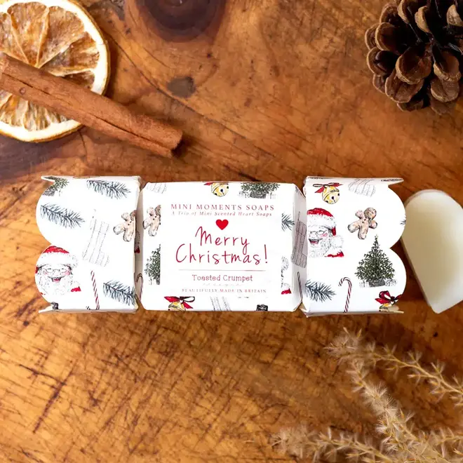 Merry Christmas Trio of Heart Soaps Cracker