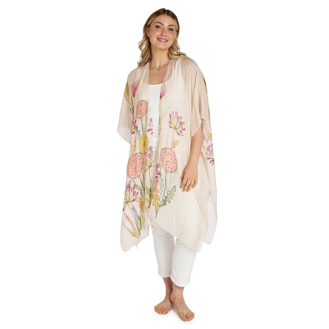 Pop Flowers Pink Long Kimono