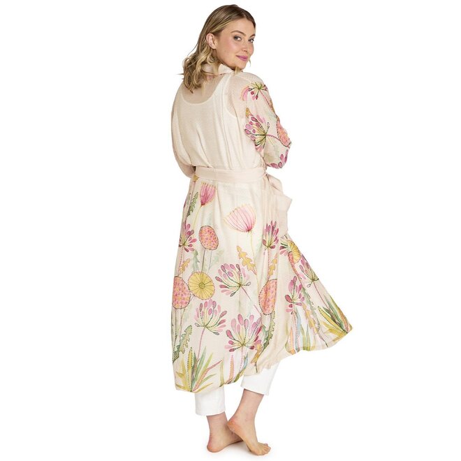 Pop Flowers Pink Long Kimono