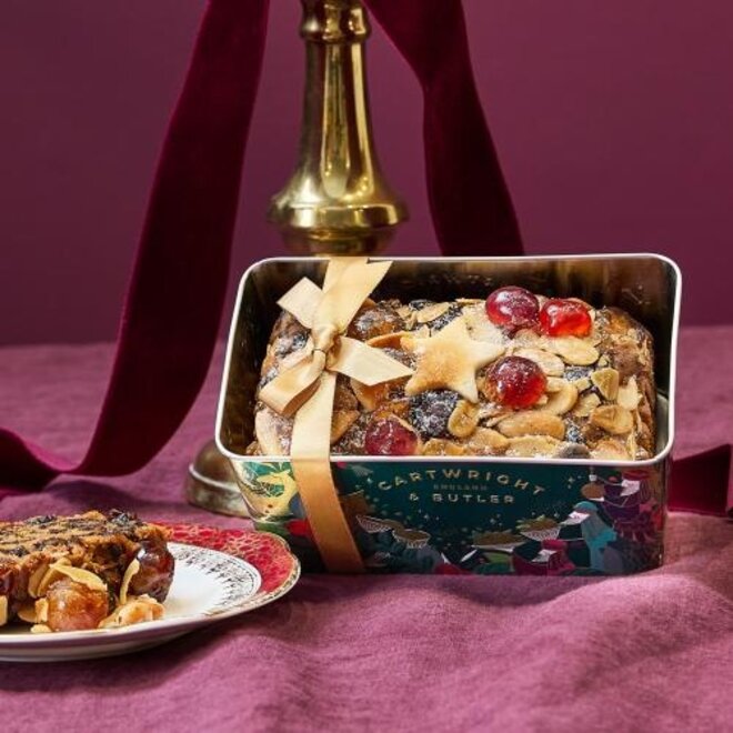 Cartwright & Butler Merry Christmas Cherry & Almond Loaf Cake in Tin