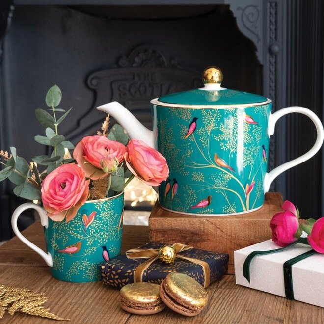 Sara Miller Chelsea Collection Green Birds Teapot