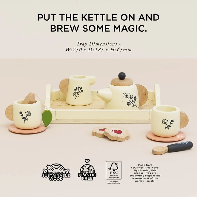 Vintage Wooden Tea Set & Tray