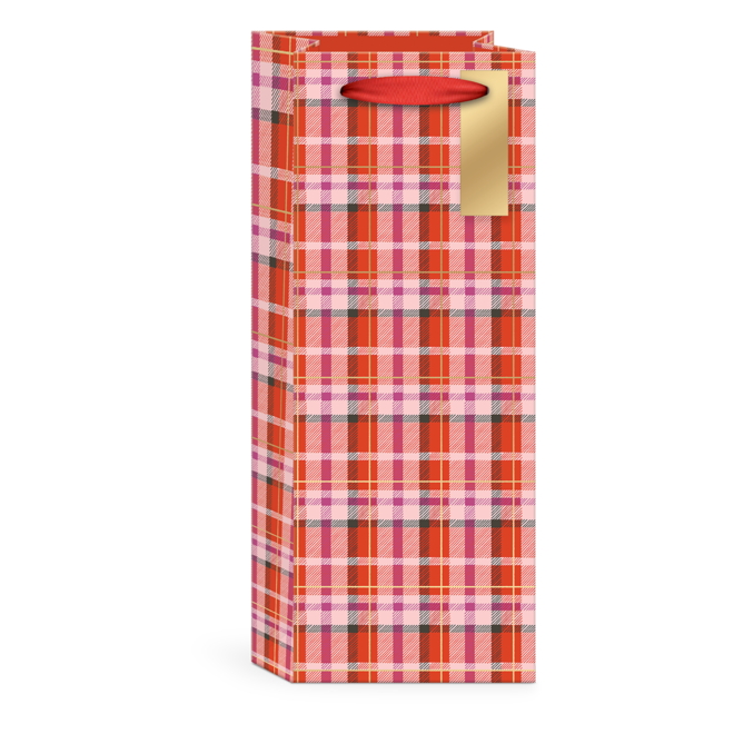 Snow Day Dogs Plaid with Ribbon Handle Wine Gift Bag