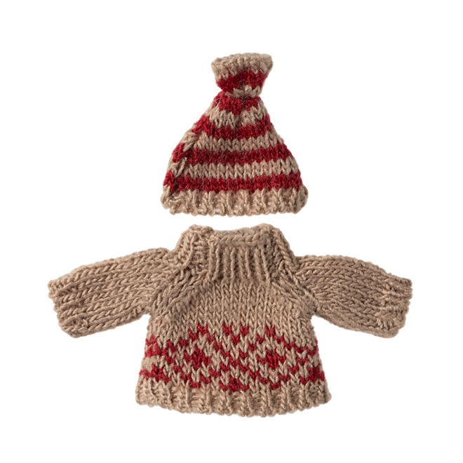 Knitted Sweater & Hat, Parent/Grandparent Mouse - Red