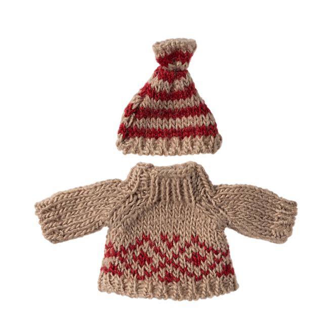 Knitted Sweater & Hat, Parent/Grandparent Mouse - Red