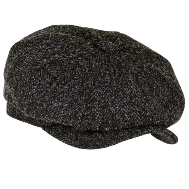 Harris Tweed Black Herringbone Scott Newsboy Cap