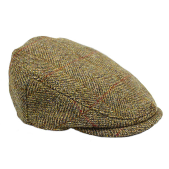 Highland Harris Tweed Flat Cap (Olive/Gold)