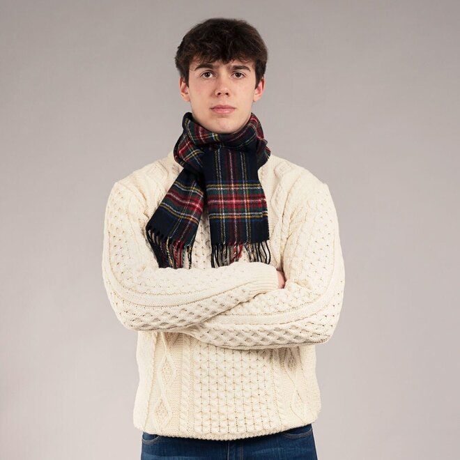 Bowhill Stewart Black Modern Tartan Lambswool Scarf