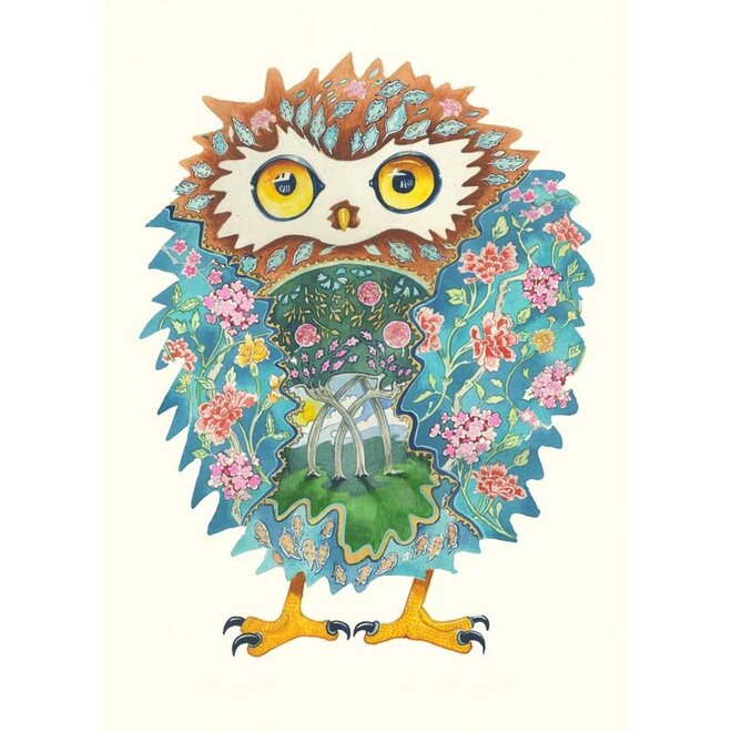 Watercolor Tawny Owl Greeting Card