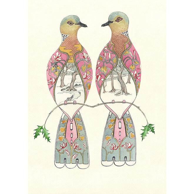 Watercolor Two Turtle Doves Greeting Card