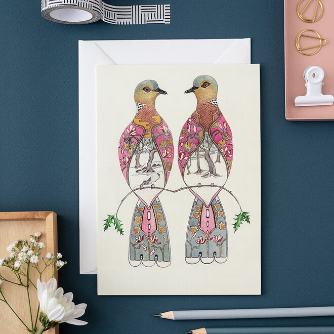 Watercolor Two Turtle Doves Greeting Card
