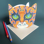 Watercolor Orange Cat Face Die Cut Greeting Card