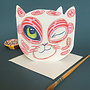 Watercolor Winking Cat Face Die Cut Greeting Card