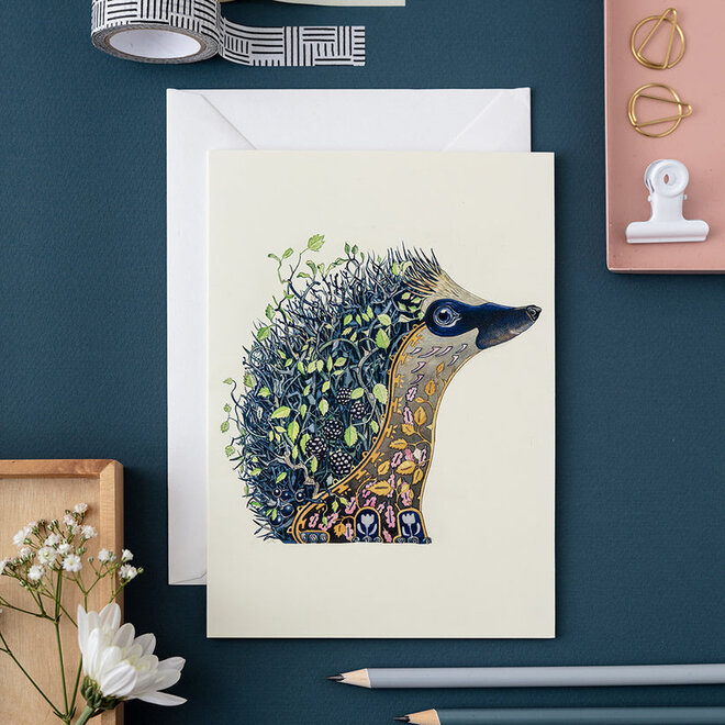 Watercolor Hedgehog at Night Greeting Card
