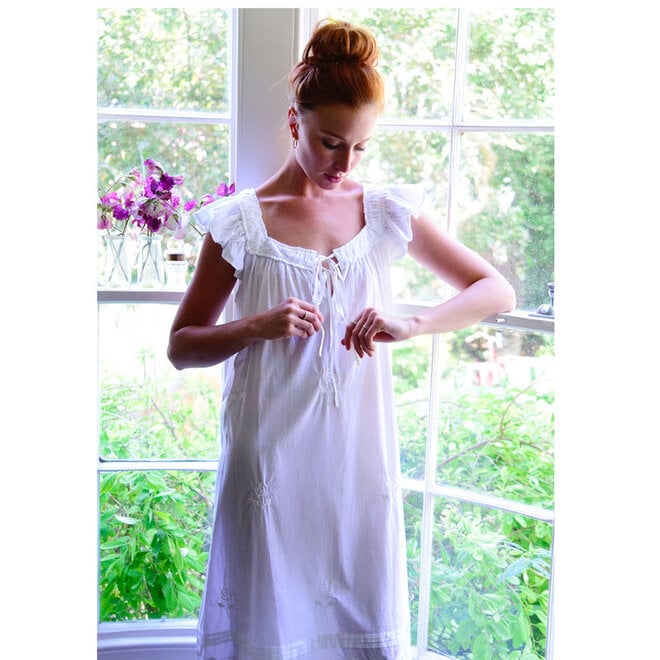 Margo Capped Sleeve White Rose Nightgown