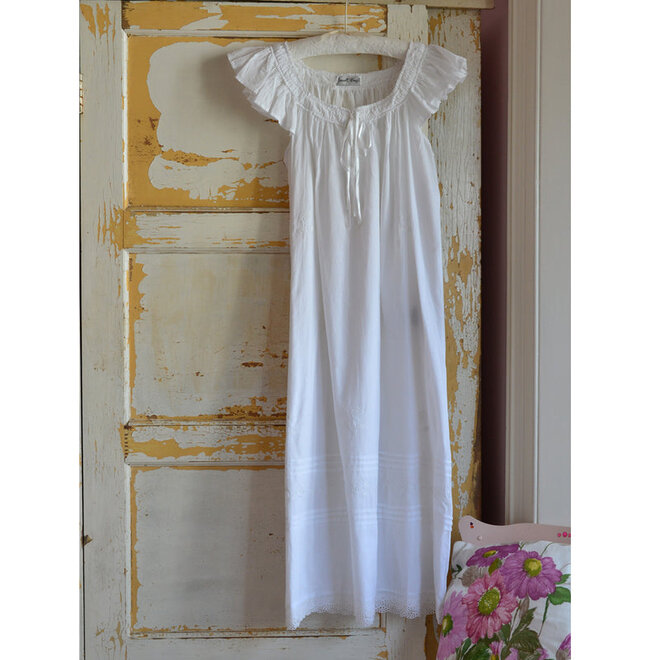 Margo Capped Sleeve White Rose Nightgown