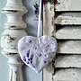 Embroidered Ribboned Lavender Heart 11.5cm