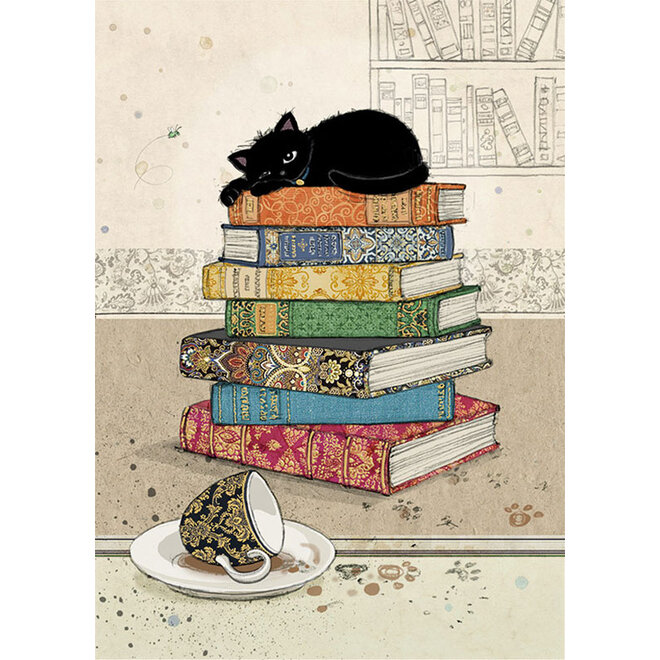 Cat on Books Greeting Card