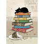 Cat on Books Greeting Card
