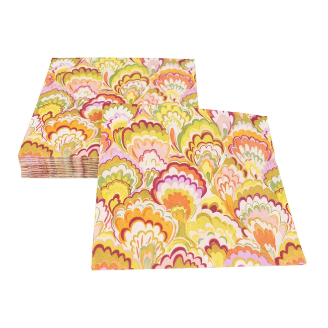 Marbled Ceramica Raspberry & Chartreuse Paper Luncheon Napkins