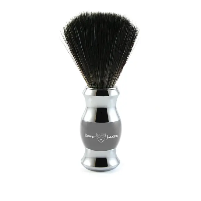 Edwin Jagger Grey & Chrome Shaving Brush (Black Synthetic)