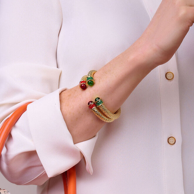Minoan Emerald & Gold Hinged Torque Bangle