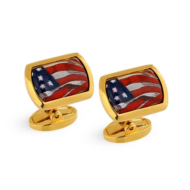 USA Flag Rectangular Gold Cufflinks