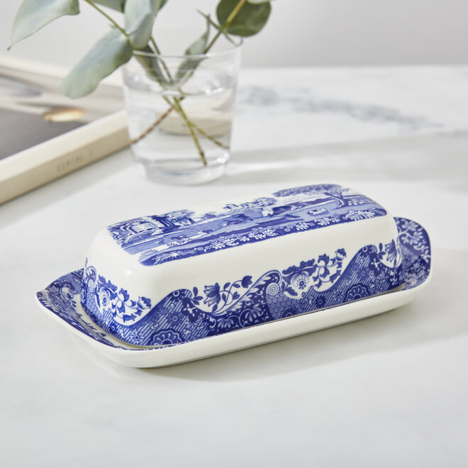 Blue Italian Covered Butter Dish