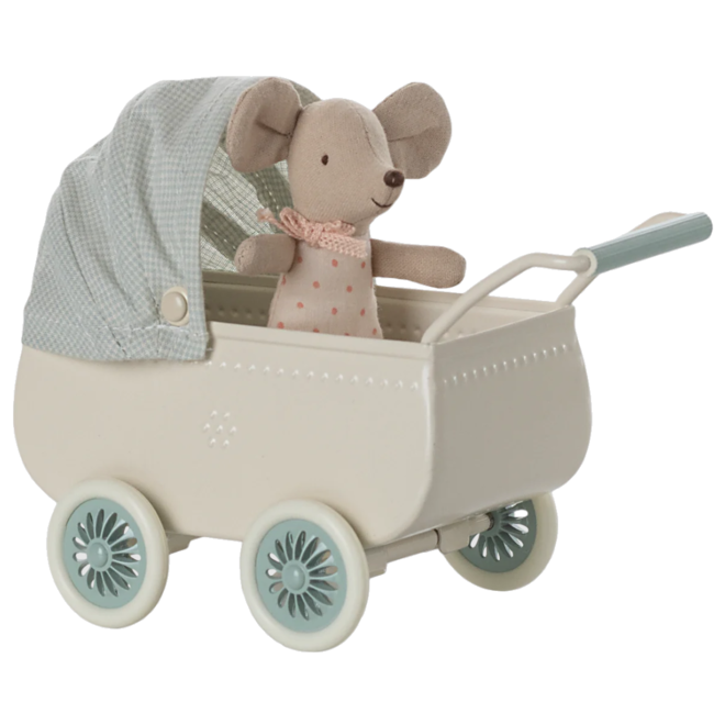 Pram with Baby Mouse - Mint