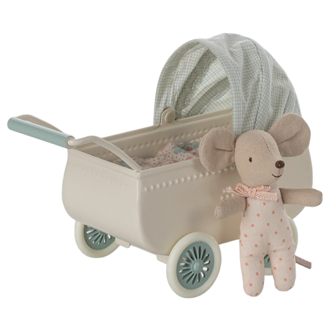 Pram with Baby Mouse - Mint