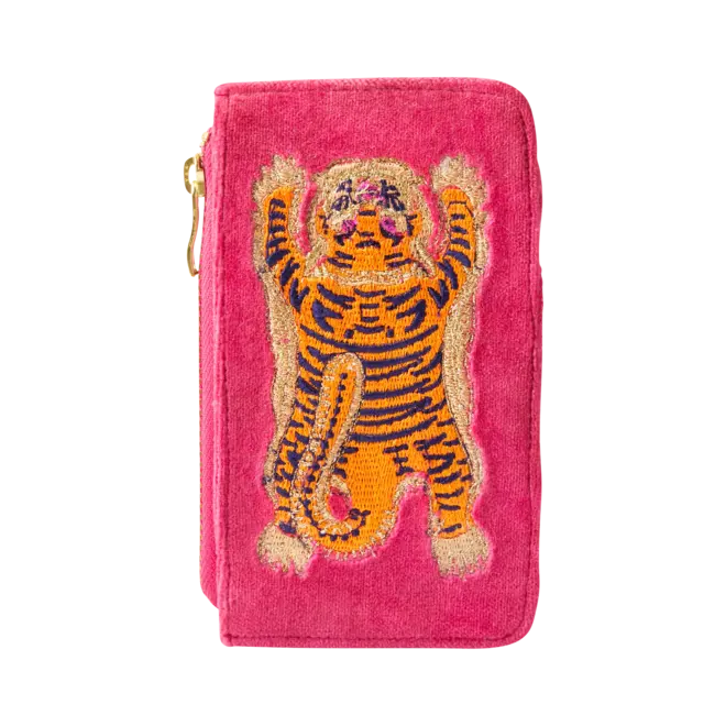 Velvet Card Holder Ikat Tiger Fuchsia