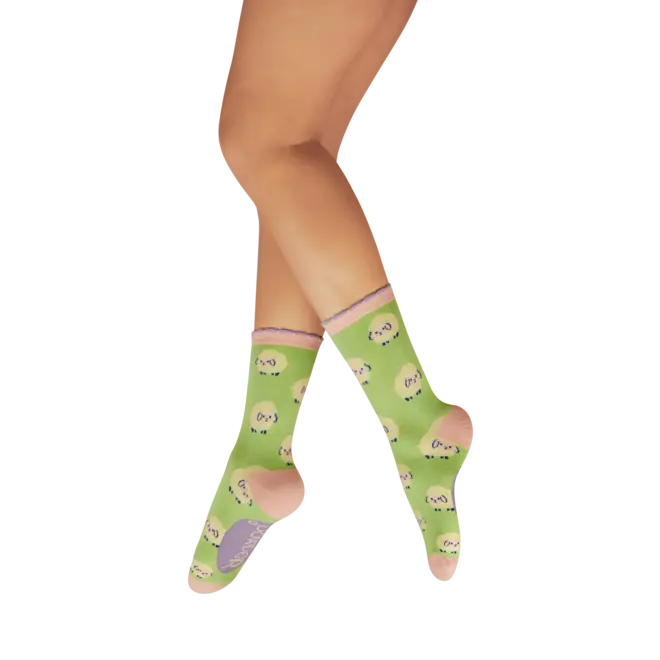 Marshmallow Sheep Mint Green Ankle Sock